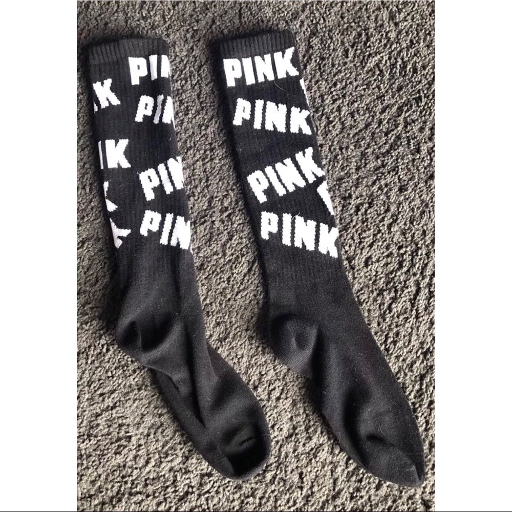 Victoria’s Secret PINK Socks Long Black White NWOT